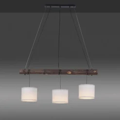 LED-Pendelleuchte, 3-flammig, Holz, 3xE27, Stoffschirme