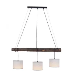 LED-Pendelleuchte, 3-flammig, Holz, 3xE27, Stoffschirme