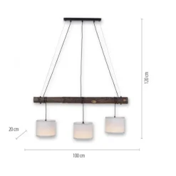 LED-Pendelleuchte, 3-flammig, Holz, 3xE27, Stoffschirme