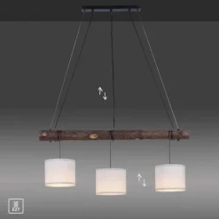 LED-Pendelleuchte, 3-flammig, Holz, 3xE27, Stoffschirme