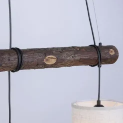 LED-Pendelleuchte, 3-flammig, Holz, 3xE27, Stoffschirme