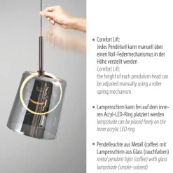 LED Pendelleuchte 1 flammig Metallfarbe Kaffee-Rauchfarben Lift
