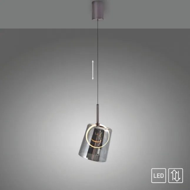 LED Pendelleuchte 1 flammig Metallfarbe Kaffee-Rauchfarben Lift
