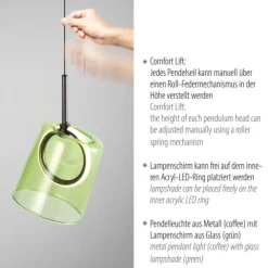 LED Pendelleuchte 1 flammig Metallfarbe Kaffee-grün höhenverstellbar