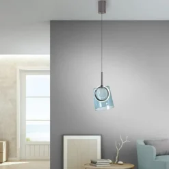 LED Pendelleuchte 1 flammig Metallfarbe Kaffee-blau höhenverstellbar