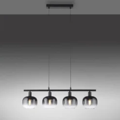 LED Pendelleuchte 4 flammig schwarz Rauchglas modern Wohnlampe
