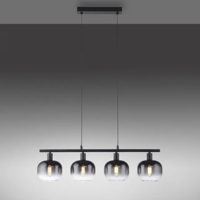 LED Pendelleuchte 4 flammig schwarz Rauchglas modern Wohnlampe