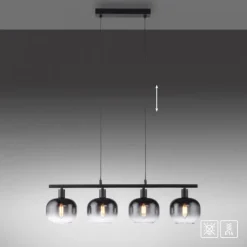 LED Pendelleuchte 4 flammig schwarz Rauchglas modern Wohnlampe
