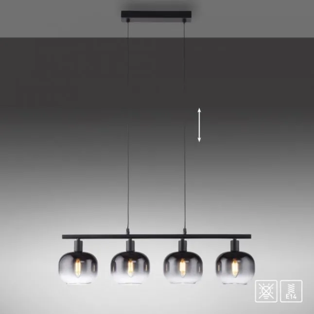 LED Pendelleuchte 4 flammig schwarz Rauchglas modern Wohnlampe