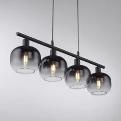 LED Pendelleuchte 4 flammig schwarz Rauchglas modern Wohnlampe