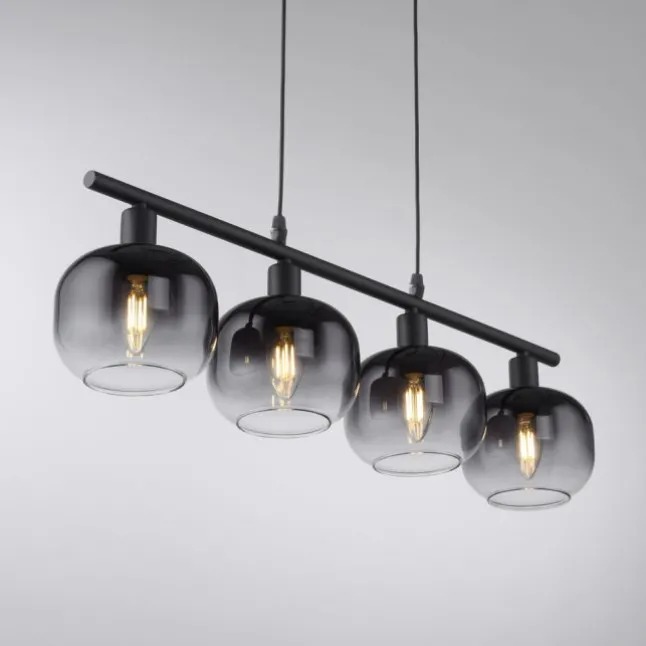 LED Pendelleuchte 4 flammig schwarz Rauchglas modern Wohnlampe