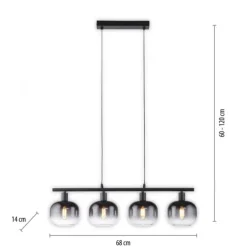 LED Pendelleuchte 4 flammig schwarz Rauchglas modern Wohnlampe