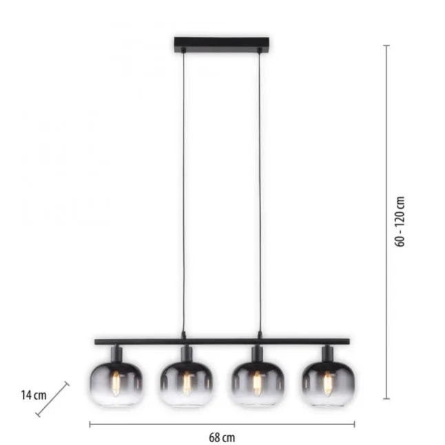 LED Pendelleuchte 4 flammig schwarz Rauchglas modern Wohnlampe