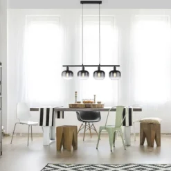 LED Pendelleuchte 4 flammig schwarz Rauchglas modern Wohnlampe