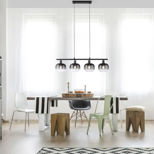 LED Pendelleuchte 4 flammig schwarz Rauchglas modern Wohnlampe