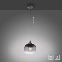 LED Pendelleuchte 1 flammig schwarz Rauchglas modern Wohnlampe