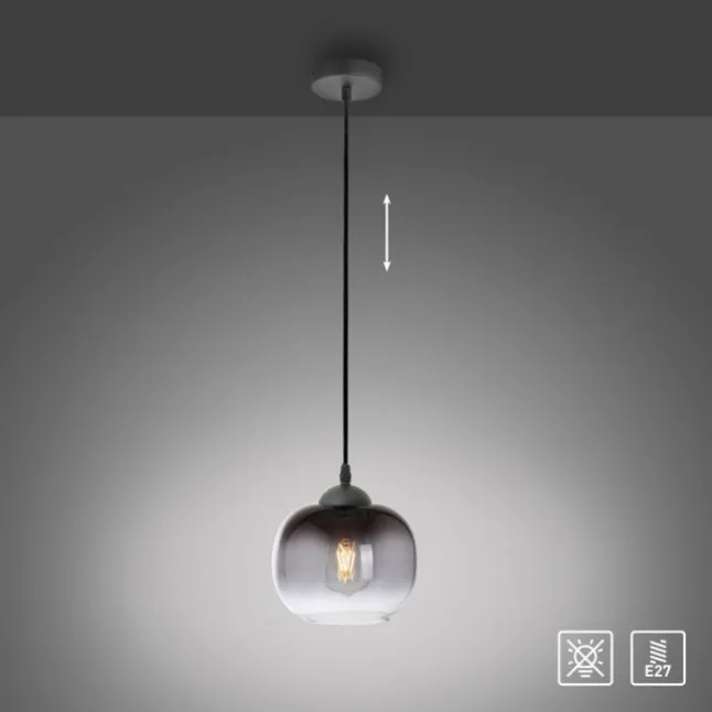 LED Pendelleuchte 1 flammig schwarz Rauchglas modern Wohnlampe