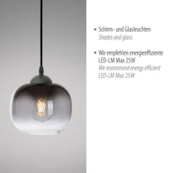 LED Pendelleuchte 1 flammig schwarz Rauchglas modern Wohnlampe