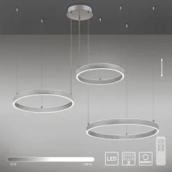 LED Pendelleuchte 3 flammig silber Up- Downlight dimmbar Fernbedienung