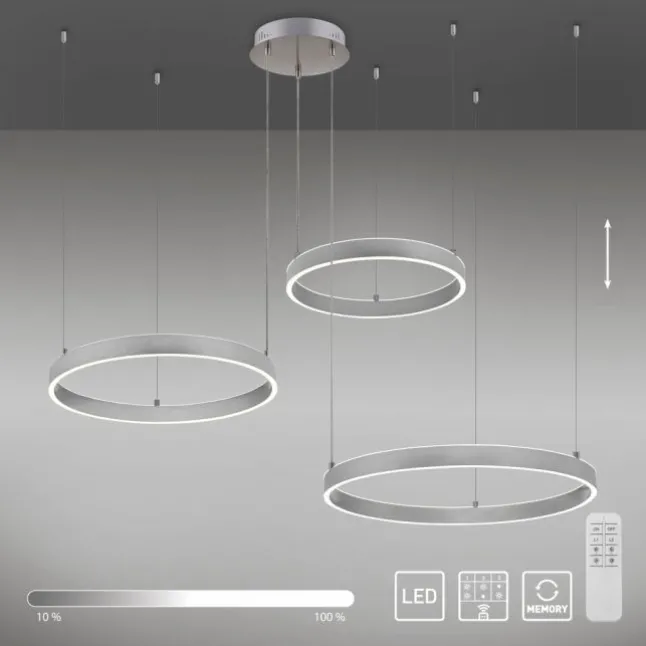 LED Pendelleuchte 3 flammig silber Up- Downlight dimmbar Fernbedienung