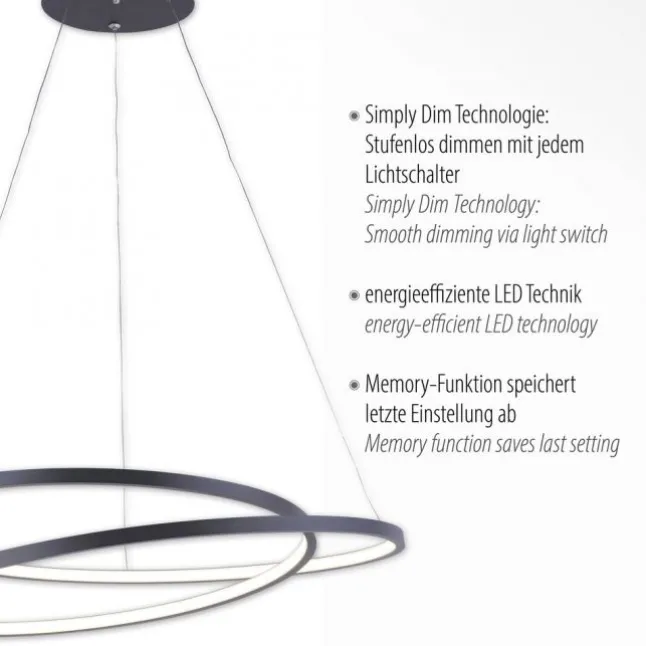 LED-Pendelleuchte, gedrehtes Design, dimmbar, schwarz, Simply Dim