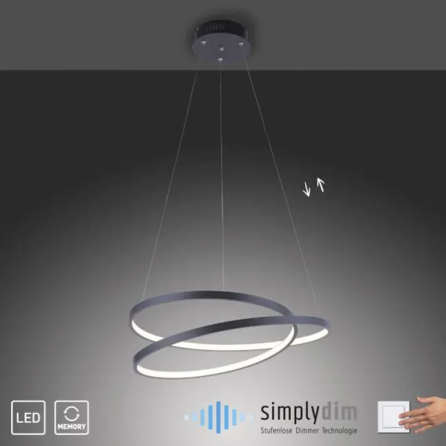 LED-Pendelleuchte, gedrehtes Design, dimmbar, schwarz, Simply Dim