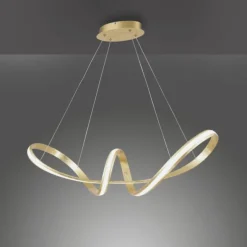 LED Pendelleuchte, gold, elegant, geschwungen, warmweißes Licht, Blattgold