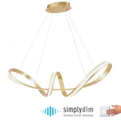 LED Pendelleuchte, gold, elegant, geschwungen, warmweißes Licht, Blattgold
