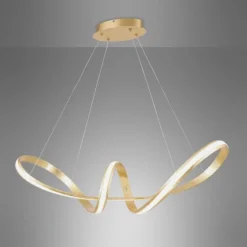 LED Pendelleuchte, gold, elegant, geschwungen, warmweißes Licht, Blattgold