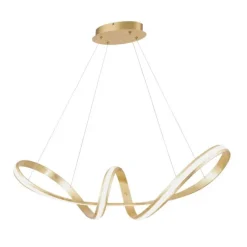 LED Pendelleuchte, gold, elegant, geschwungen, warmweißes Licht, Blattgold