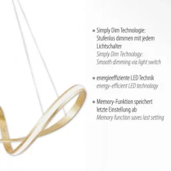 LED Pendelleuchte, gold, elegant, geschwungen, warmweißes Licht, Blattgold