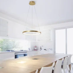 LED-Pendelleuchte, goldfarben, Leuchtring, warmweiße Lichtfarbe, modern