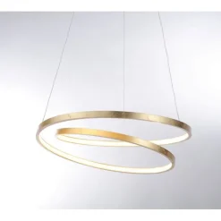 LED-Pendelleuchte gold geschwungener Leuchtring, Dimmfunktion, modern