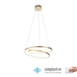 LED-Pendelleuchte gold geschwungener Leuchtring, Dimmfunktion, modern