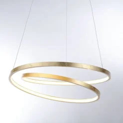 LED-Pendelleuchte gold geschwungener Leuchtring, Dimmfunktion, modern