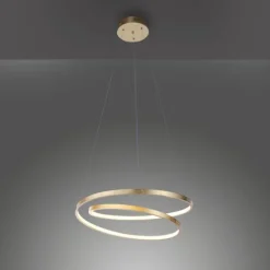 LED-Pendelleuchte gold geschwungener Leuchtring, Dimmfunktion, modern