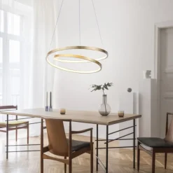 LED-Pendelleuchte gold geschwungener Leuchtring, Dimmfunktion, modern