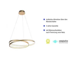 LED-Pendelleuchte, gold, warmweiße Lichtfarbe, inkl. Dimmfunktion, modern