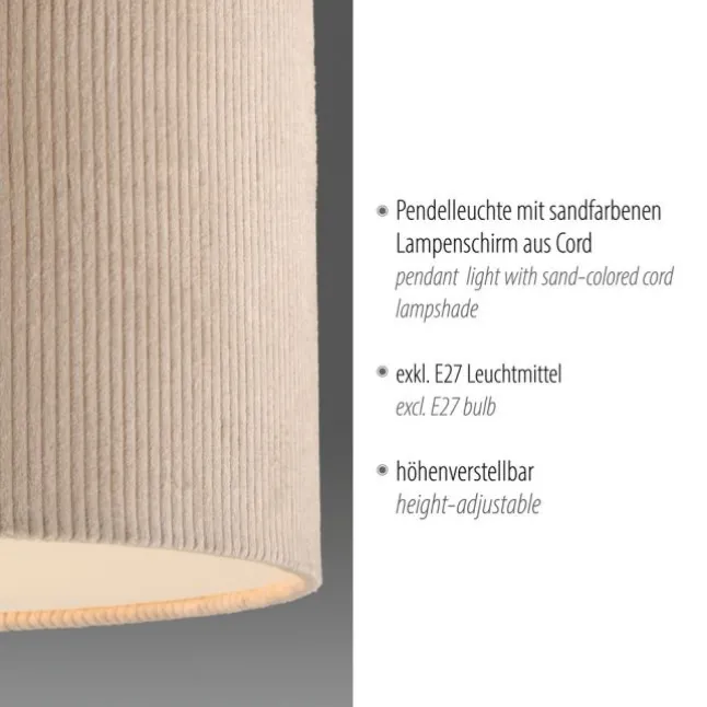 LED Pendelleuchte GREEN beige Cord Lampenschirm Esszimmer Küche