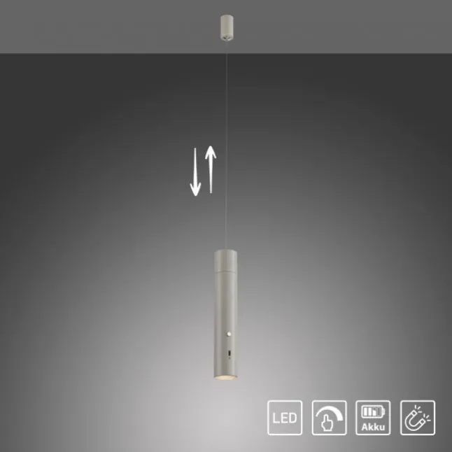 LED Pendelleuchte greige höhenverstellbar magnetischer Kopf Akku