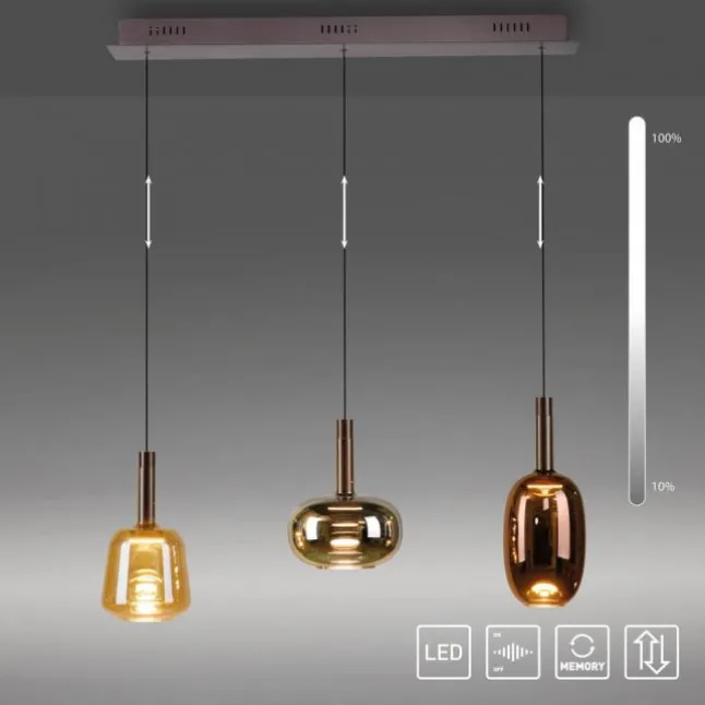 LED Pendelleuchte höhenverstellbar per Lift 3 flammig dimmbar Memoryfunktion