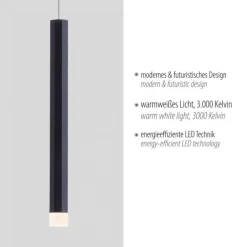 LED Pendelleuchte, höhenverstellbar, 1-flammig, schwarz, Esstisch, rund