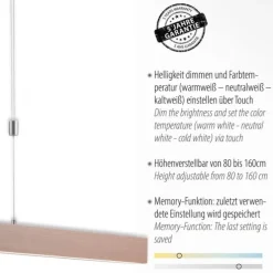 LED-Pendelleuchte, Holzdekor, höhenverstellbar, CCT-Farbmanagement, dimmbar