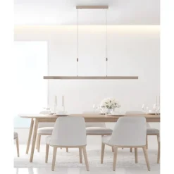 LED Pendelleuchte, Holzdekor-Optik, Lichtfarbensteuerung (CCT), ausziehbar