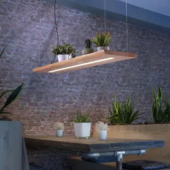 LED-Pendelleuchte, holz-natur, CCT, dimmbar, Memory, IP20