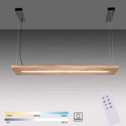 LED-Pendelleuchte, holz-natur, CCT, dimmbar, Memory, IP20