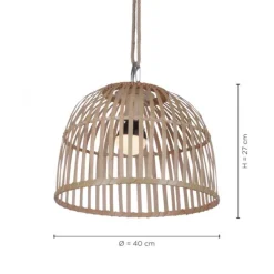 LED-Pendelleuchte, Holzstil, akkubetrieben, IP44, dimmbar, Fernbedienung, warmweiß