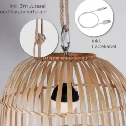 LED-Pendelleuchte, Holzstil, akkubetrieben, IP44, dimmbar, Fernbedienung, warmweiß