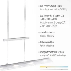 LED-Pendelleuchte, Lichtfarbsteuerung, Sensor-Dimmer, höhenverstellbar
