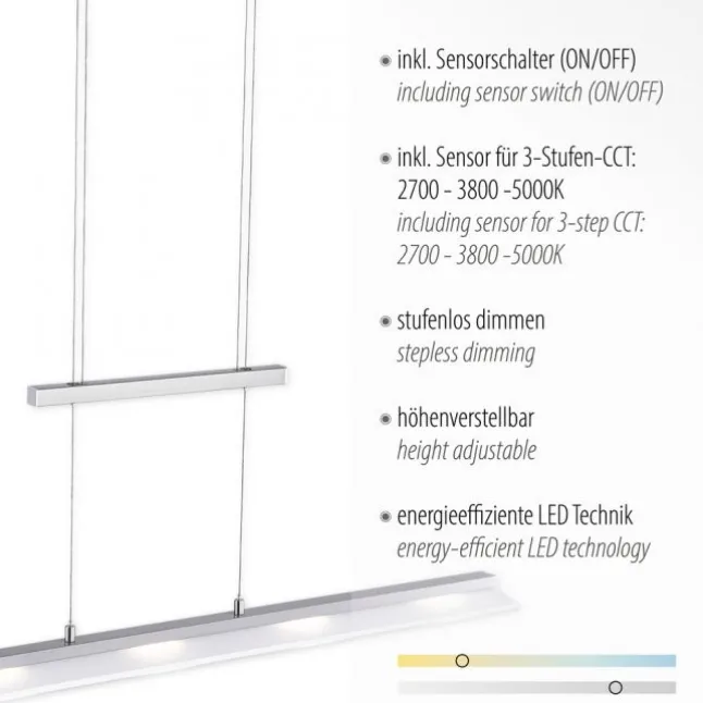 LED-Pendelleuchte, Lichtfarbsteuerung, Sensor-Dimmer, höhenverstellbar